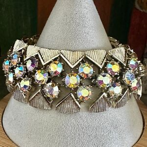 Coro Vintage Aurora Borealis Rhinestone Gold-Tone Link Bracelet